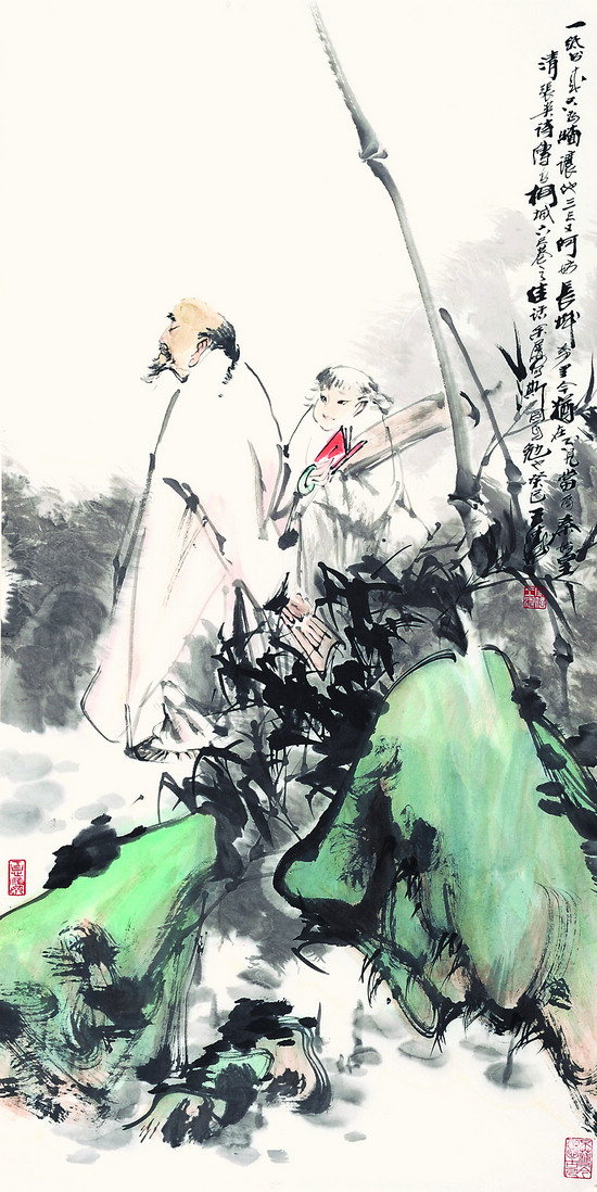 在荣宝斋的展览中,王涛的写意人物画被推到了一个高点,获得画界和美术